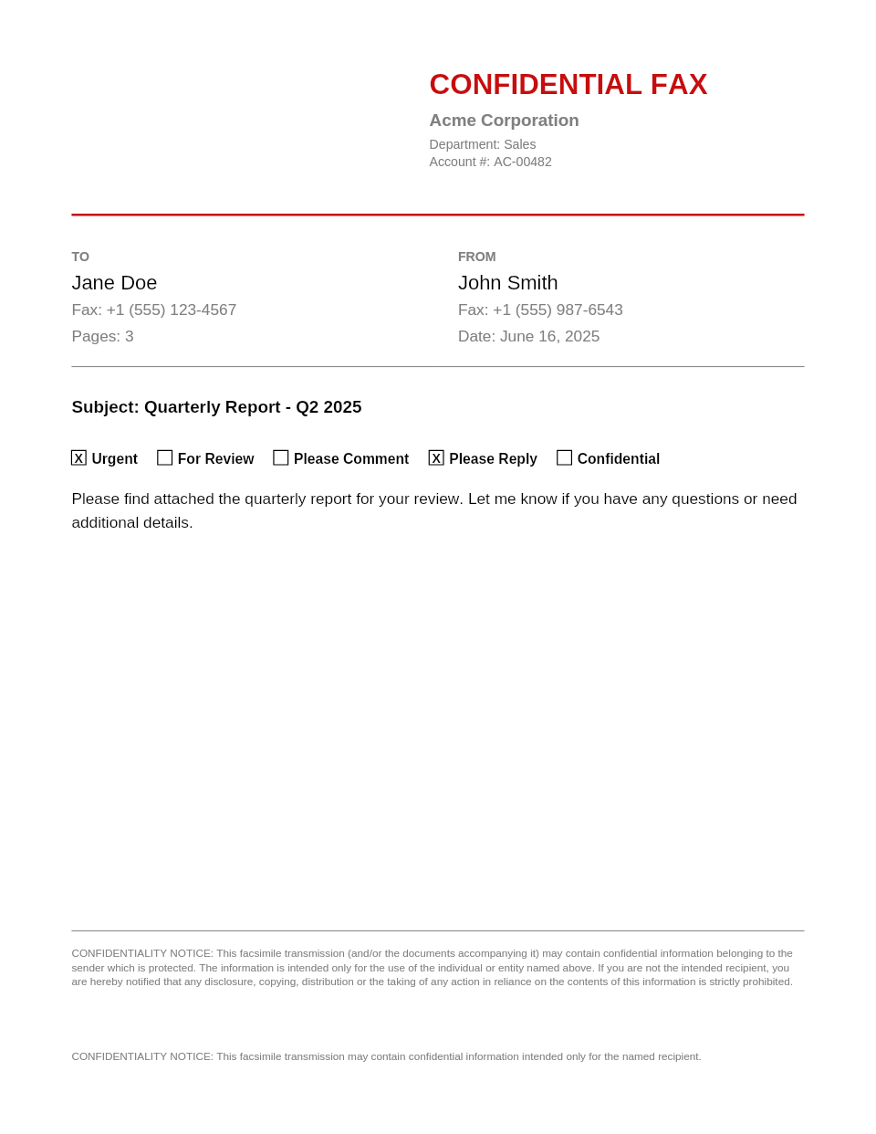 Confidential / HIPAA cover sheet preview