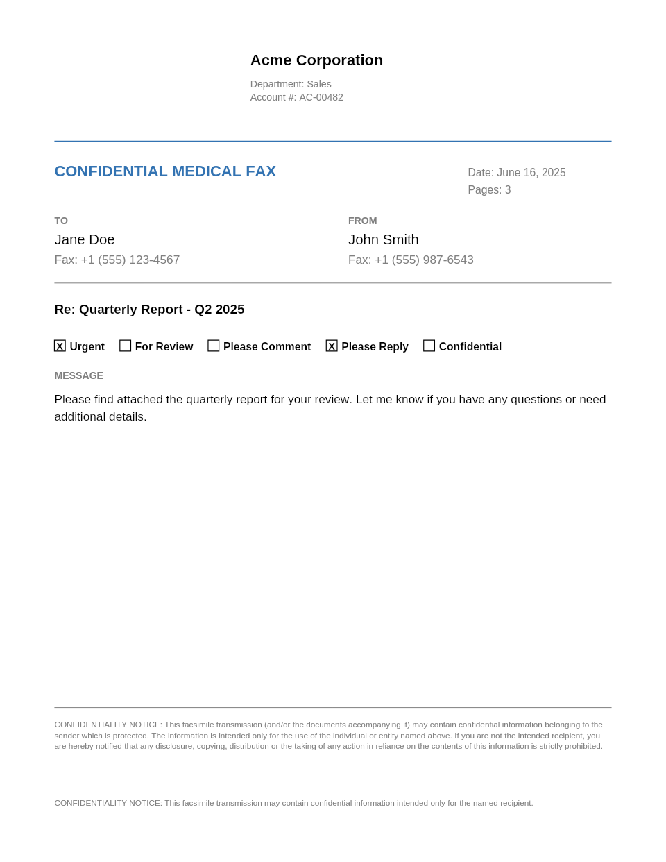 Medical cover sheet preview