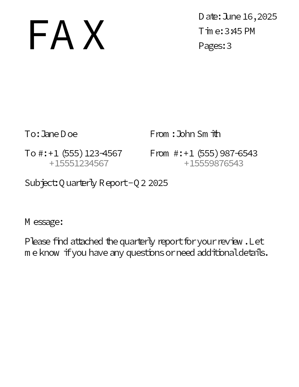 Standard cover sheet preview